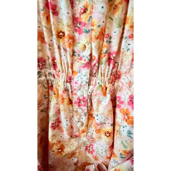 Fate Women's Floral Button Front Romper Elastic Waist Puff Sleeve Tie Belt NWT M - Picture 6 of 13